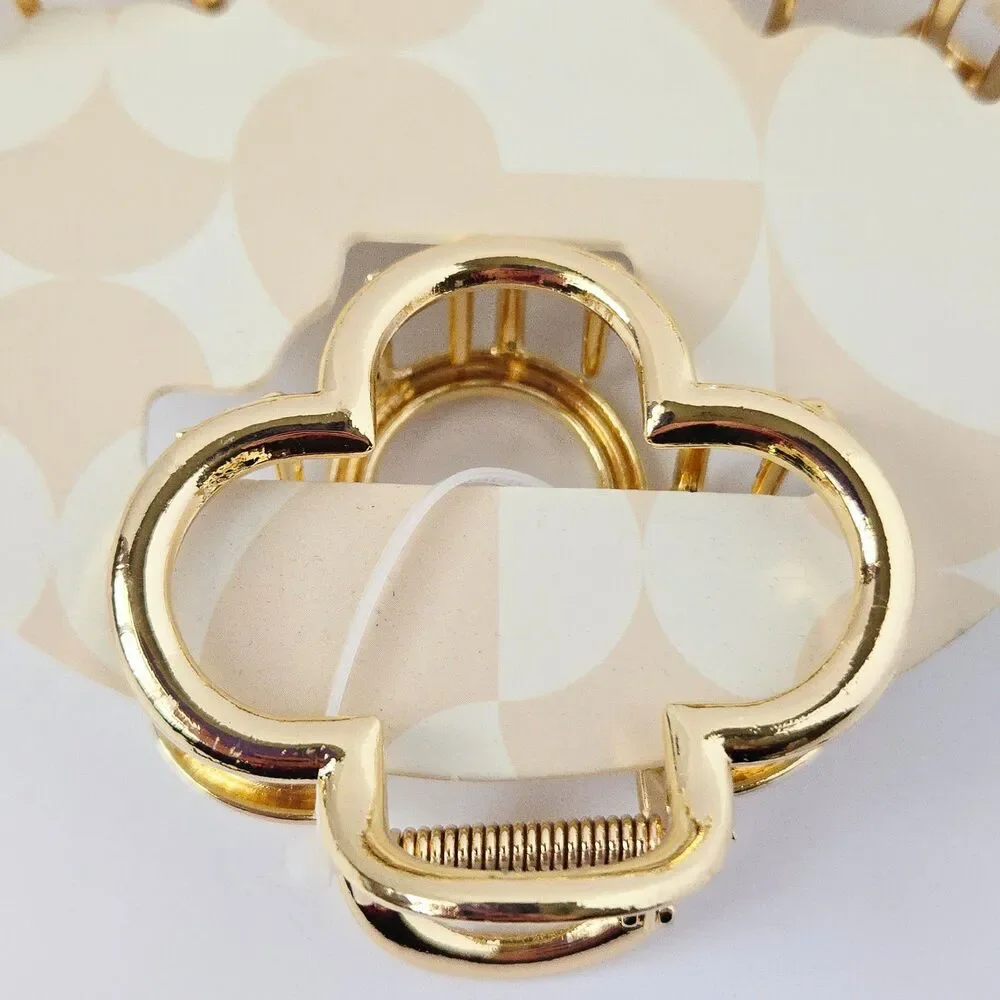 3 Pc Piper K Hair Clip Gold Tone Clover Shape Set Metal Jaw Clip Boho Elegant